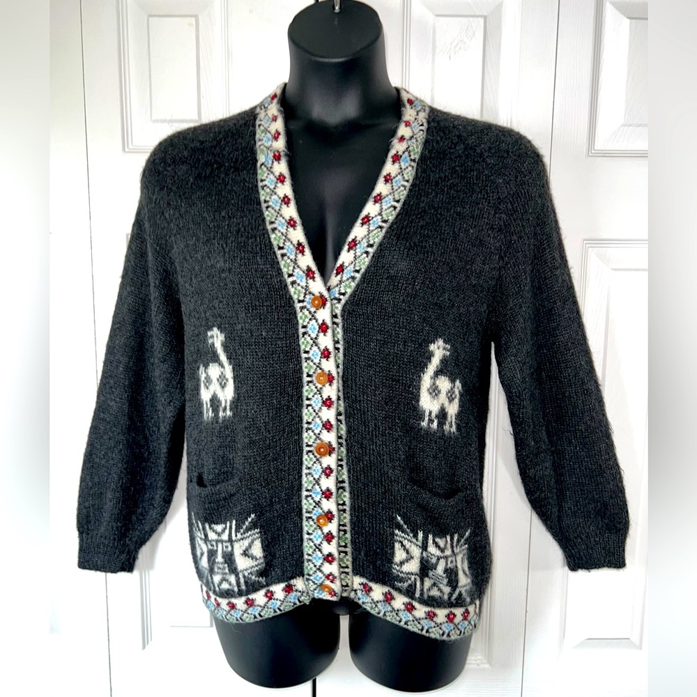 VTG handmade alpaca wool cardigan Sz L